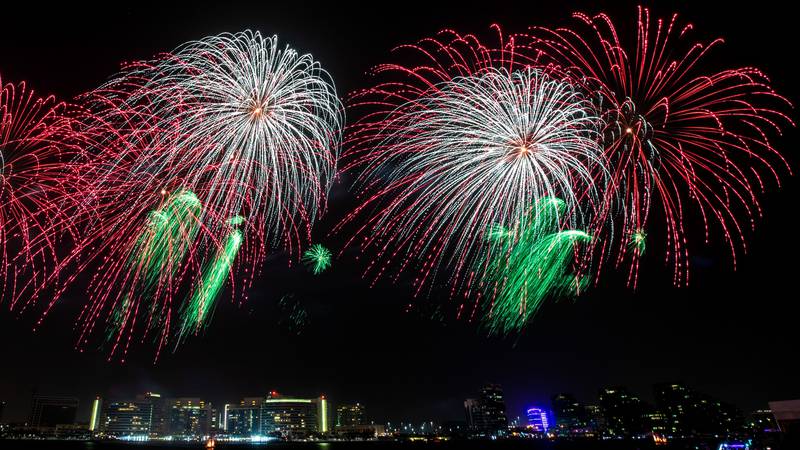 The colourful fireworks light up the sky above the new waterfront destination on Yas Island.

