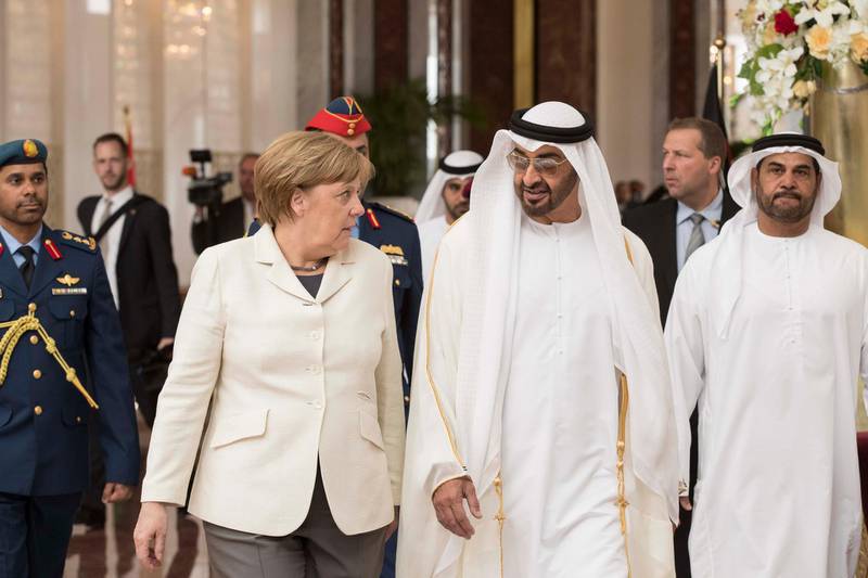 Mrs Merkel in Abu Dhabi in 2017. Mohamed Al Hammadi / Crown Prince Court — Abu Dhabi