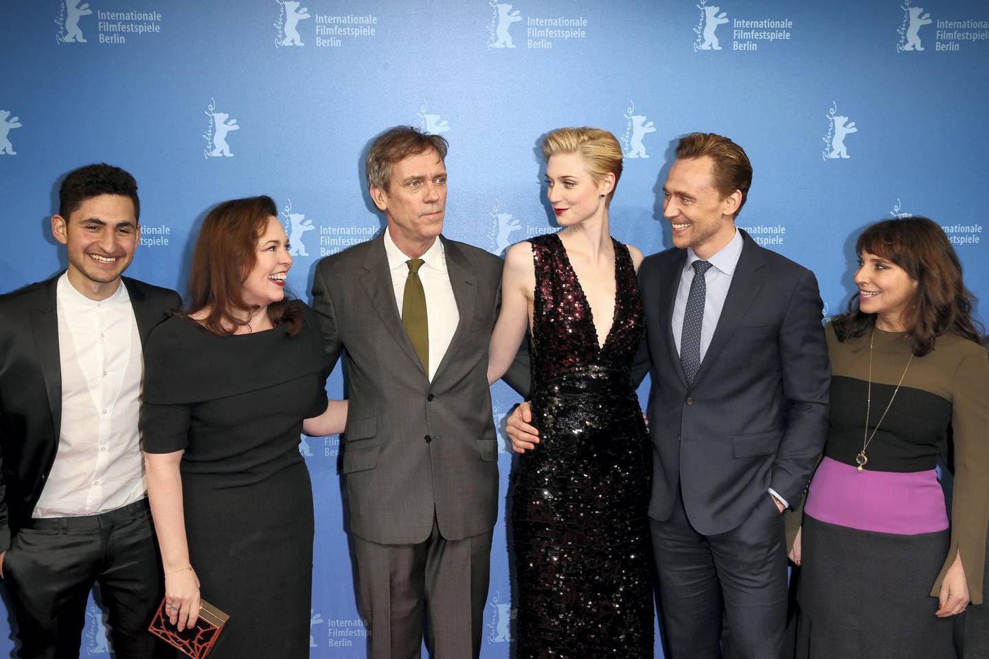 BERLIN, GERMANY - FEBRUARY 18:  (L-R) Actors Amir El-Masry, Olivia Colman, Hugh Laurie, Elizabeth Debicki, Tom Hiddleston and director Susanne Bier attend the 'The Night Manager' premiere during the 66th Berlinale International Film Festival Berlin at Haus der Berlinale on February 18, 2016 in Berlin, Germany.  (Photo by Andreas Rentz/Getty Images)