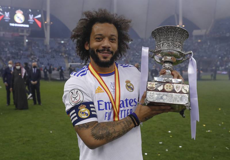 Marcelo celebrates after the Super Cup win against Athletic Bilbao at King Abdullah Sports City on January 16, 2022 in Jeddah, Saudi Arabia. Getty
