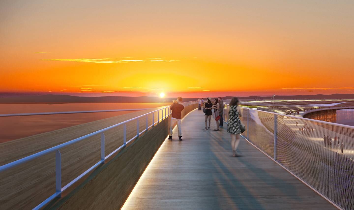 Visitors will be able to walk a couple of kilometres across the wooden roof that will have observation decks to watch the sunset