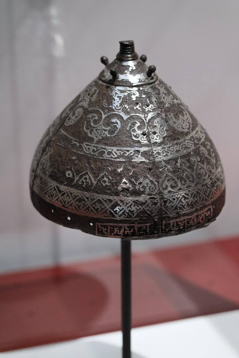 Iron helmet inlaid with silver, China or Mongolia, 1350-1450. Photo: Department of Culture and Tourism - Abu Dhabi