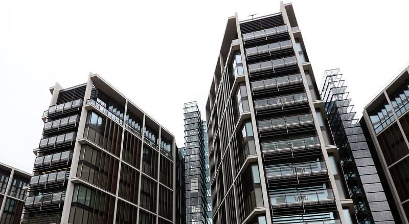 The 13-storey blocks of One Hyde Park designed by British architect Richard Rogers.  EPA