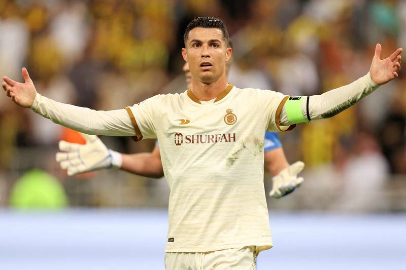 Nassr's Portuguese forward Cristiano Ronaldo reacts during their Saudi Pro League match against Al Ittihad. AFP