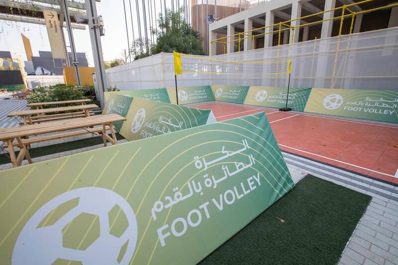 The fan zone at Expo City Dubai under construction during the countdown to the World Cup. Ruel Pableo for The National