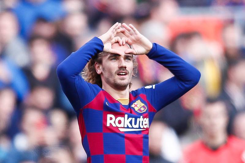 BARCELONA, SPAIN - FEBRUARY 15: Antoine Griezmann of FC Barcelona celebrates after scoring his team's first goal during the La Liga match between FC Barcelona and Getafe CF at Camp Nou on February 15, 2020 in Barcelona, Spain. (Photo by Eric Alonso/Getty Images)