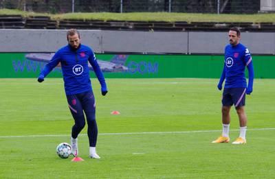 England's Harry Kane, left, and Danny Ings during training. Reuters