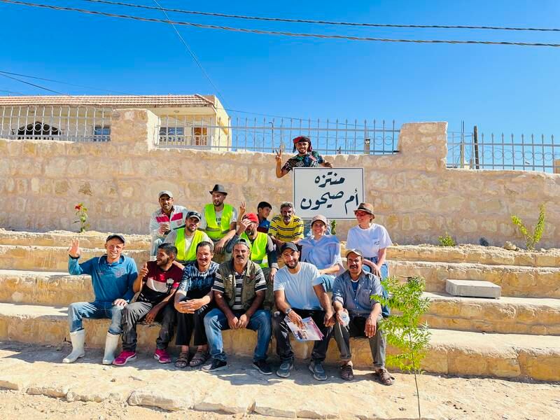 The villagers and Malaeb team members who installed the playground in Umm Sayhoun, in rural Jordan. Photo: Malaeb