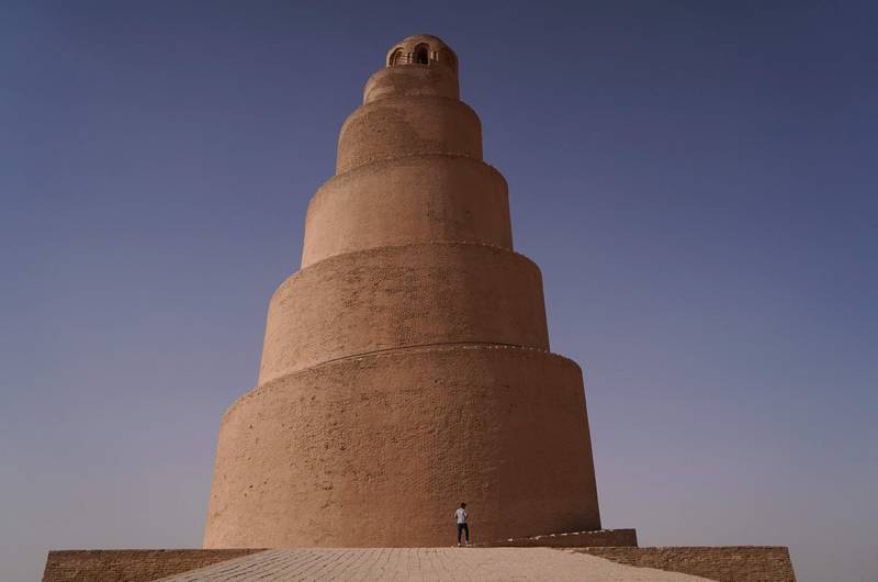 The spiral Malwiya minaret, a mid-ninth century Iraqi national monument, at Samarra Archaeological City north of Baghdad. The 50m helicoidal tower of sun-dried and baked brick was listed as a Unesco World Heritage Site in 2007. AFP
