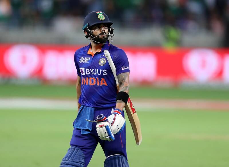 India's Virat Kohli walks off after being caught off the bowling of Pakistan's Mohammad Nawaz in the Asia Cup 2022 game at the Dubai International Cricket Stadium. 