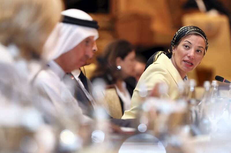 Abu Dhabi, United Arab Emirates - July 01, 2019: Yasmine Fouad, Minister of Environment for Egypt speaks. Climate and Health MinistersÕ Meeting. There will be three sections: air quality, climate-induced disasters and weather events, and financing approaches for the health-climate nexus. Day 2 of Abu Dhabi Climate Meeting. Monday the 1st of July 2019. Emirates Palace, Abu Dhabi. Chris Whiteoak / The National