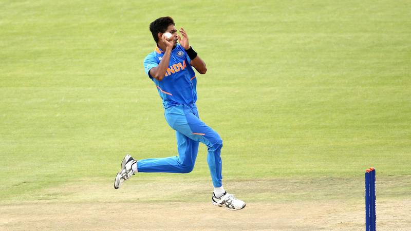 Kartik Tyagi of India bowls during the ICC U19 Cricket World Cup Group A match between India and Japan at Mangaung Oval on January 21, 2020 in Bloemfontein, South Africa. courtesy: ICC