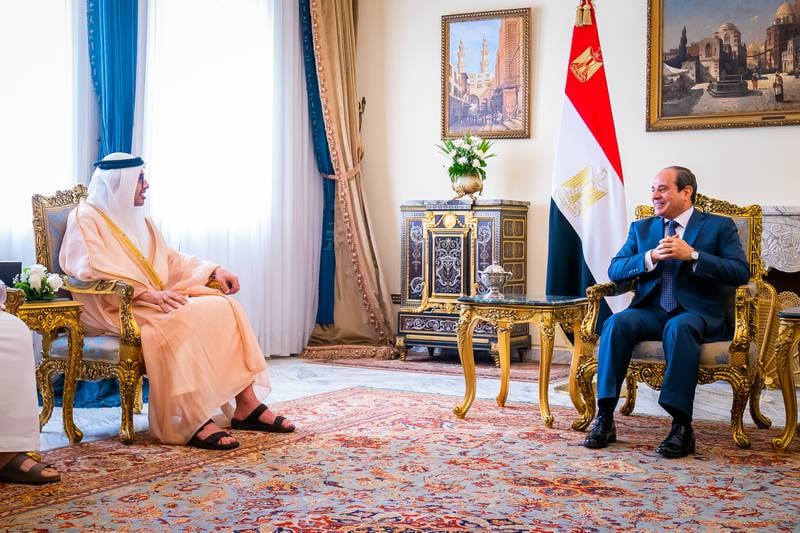 Egyptian President Abdel Fattah El Sisi receives Sheikh Abdullah bin Zayed, Minister of Foreign Affairs and International Co-operation, in Cairo. Wam