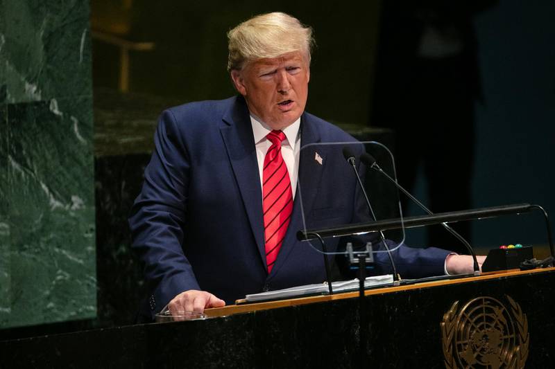 US President Donald Trump speaks during the UN General Assembly meeting in New York, U.S., on Tuesday, Sept. 24, 2019. Bloomberg