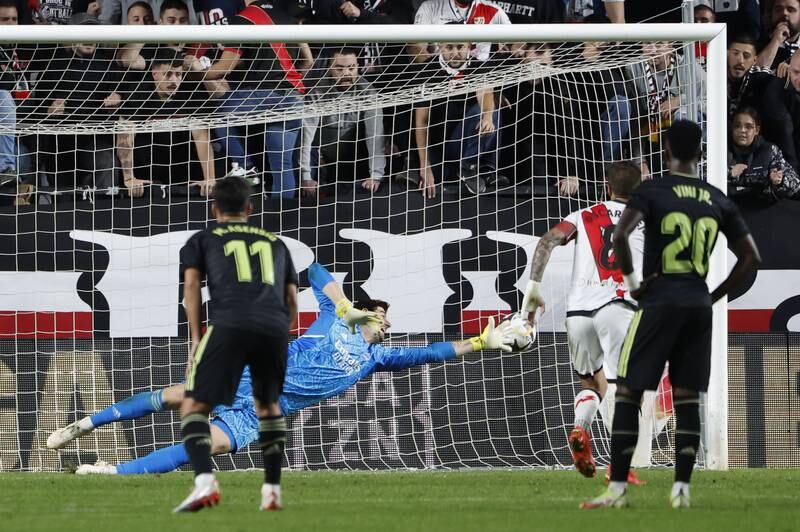 Rayo Vallecano's midfielder Oscar Trejo scores from the  penalty spot. EPA