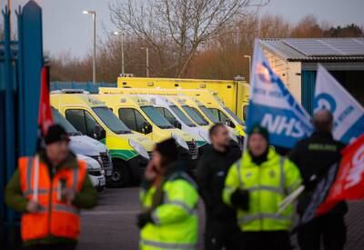 Striking ambulance workers outside Fazakerley Ambulance Station in Liverpool. EPA