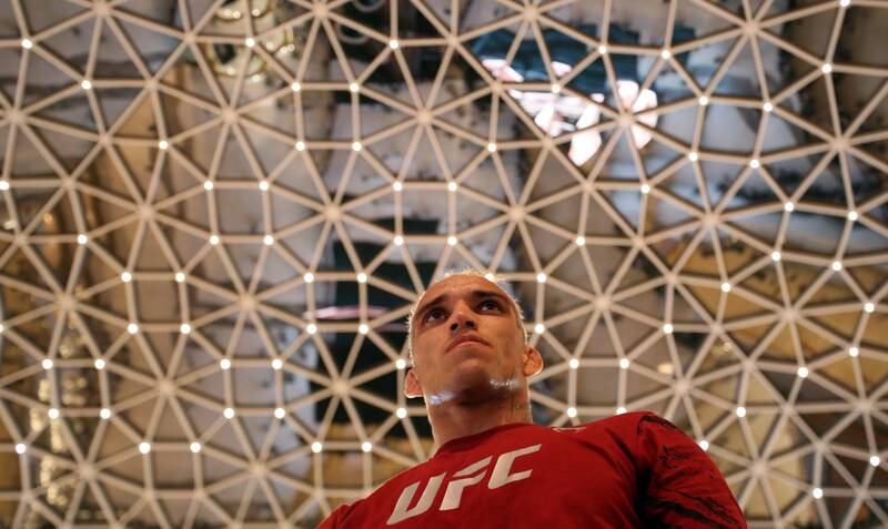 Charles Oliveira during an open workout at Yas Mall ahead of his title fight against Islam Makhachev at UFC 280 in Abu Dhabi. Chris Whiteoak / The National