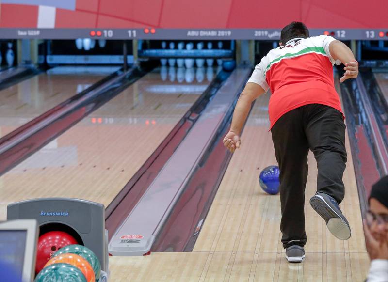 Abu Dhabi, March 19, 2019.  Special Olympics World Games Abu Dhabi 2019.  Bowling at Zayed Sports City.  Abdulrahim Alseiri (UAE) in action.Victor Besa/The National