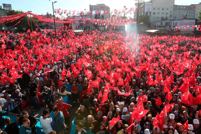 Supporters of Turkey's President Recep Tayyip Erdogan attend a rally in Malatya, Turkey. AP
