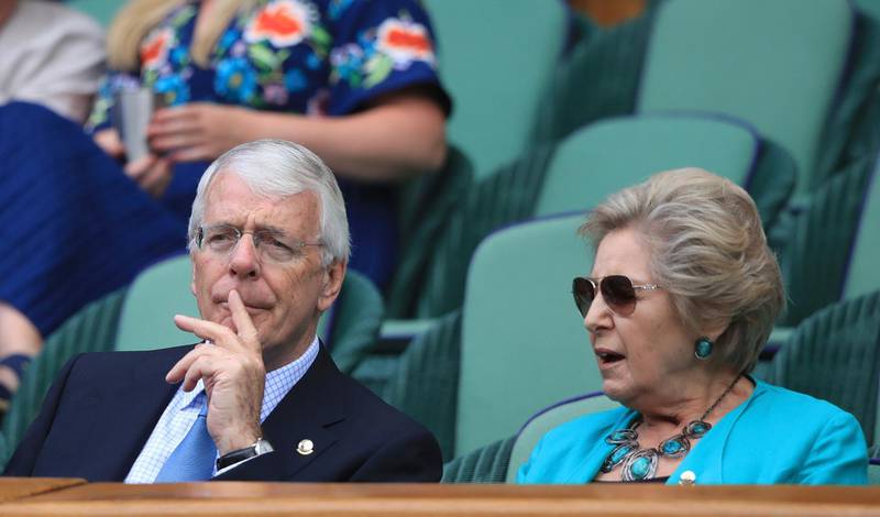 Former British Prime Minister John Major and his wife Norma sit in the Royal Box. AP