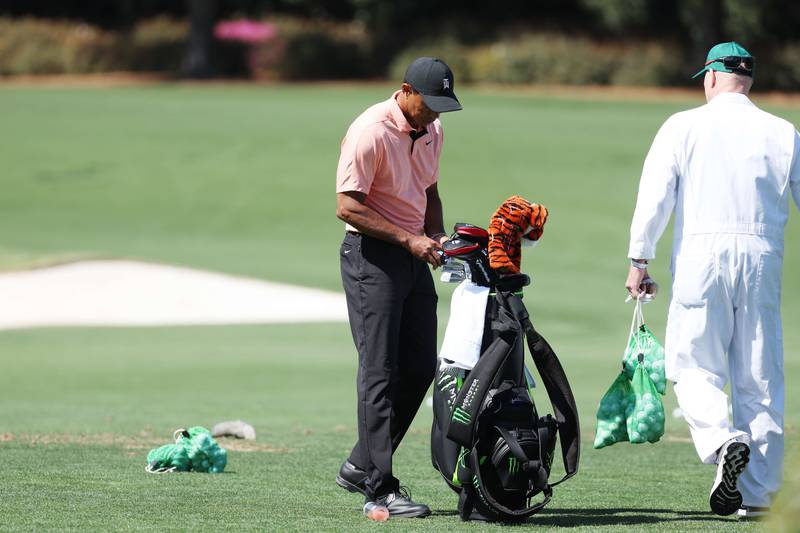 Tiger Woods at the practice area at Augusta National Golf Club. AFP
