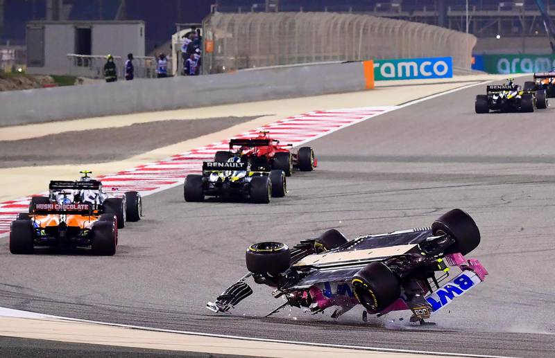 Racing Point's  Lance Stroll crashes in Bahrain. EPA