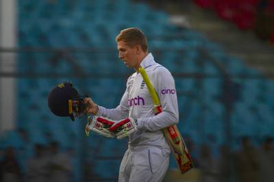 England's Zak Crawley after his dismissal by Pakistan's Abrar Ahmed. AFP