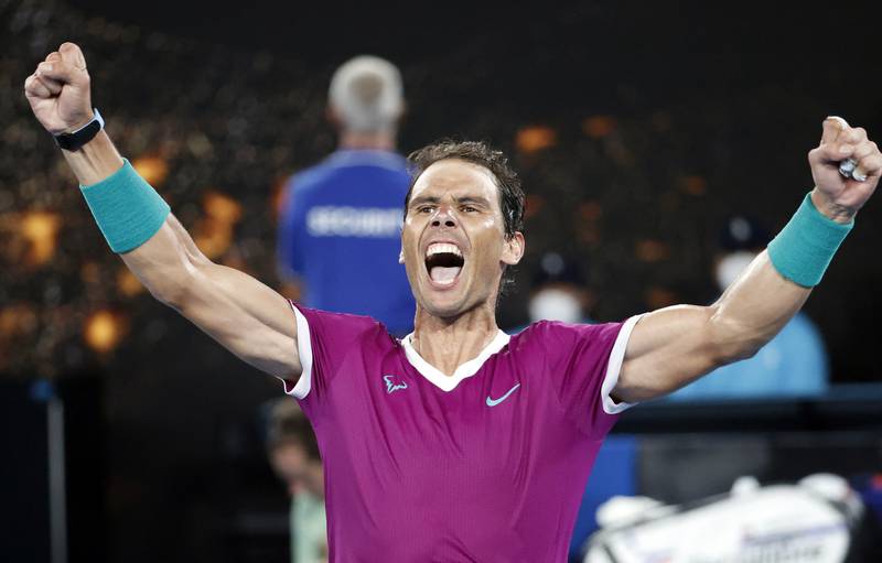 Rafael Nadal celebrates after beating Daniil Medvedev Reuters