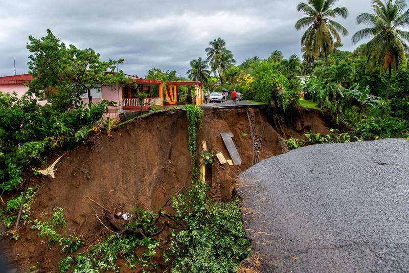 The storm caused a road to collapse in Capesterre-Belle-Eau.
