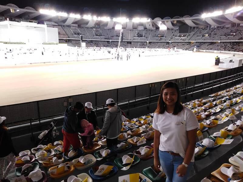 Dubai resident Genalyn Gasatan at the Sheikh Zayed Sports Stadium in Abu Dhabi in February 2019, before the Mass conducted by Pope Francis. Photo: Genalyn Gasatan