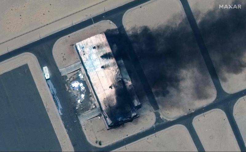A building burns at Merowe Airport in Sudan. AFP