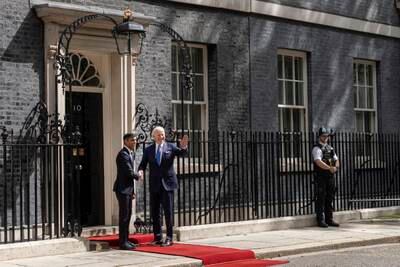 Mr Sunak welcomes Mr Biden at 10 Downing Street. Getty Images
