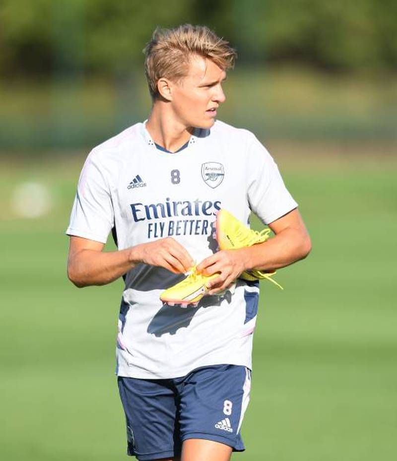 Arsenal's Martin Odegaard takes part in training. Getty