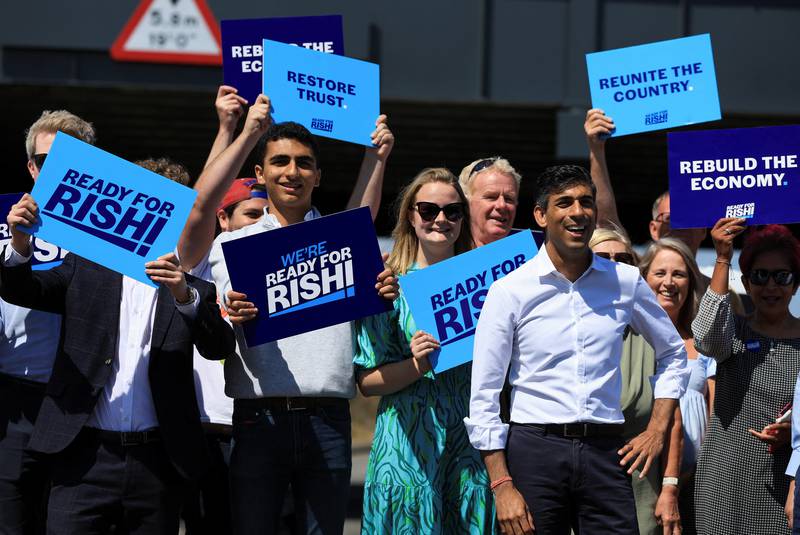 Rishi Sunak meets Conservative Party members and activists, in Teesport, Redcar. Reuters