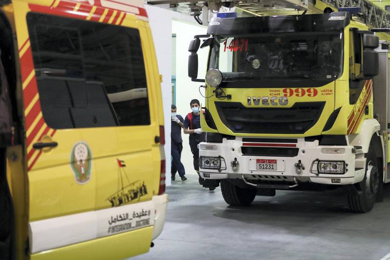 Abu Dhabi, United Arab Emirates - Reporter: Haneen Dajani: An evening with a Civil Defence firefighting fasting team for My Ramadan. WeÕll be looking at how they are working under Covid-19 measures. Thursday, April 30th, 2020. Abu Dhabi. Chris Whiteoak / The National