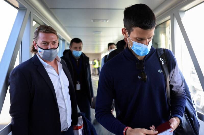 Novak Djokovic arrives at Nikola Tesla Airport, after the Australian Federal Court upheld a government decision to cancel his visa to play in the Australian Open. Reuters