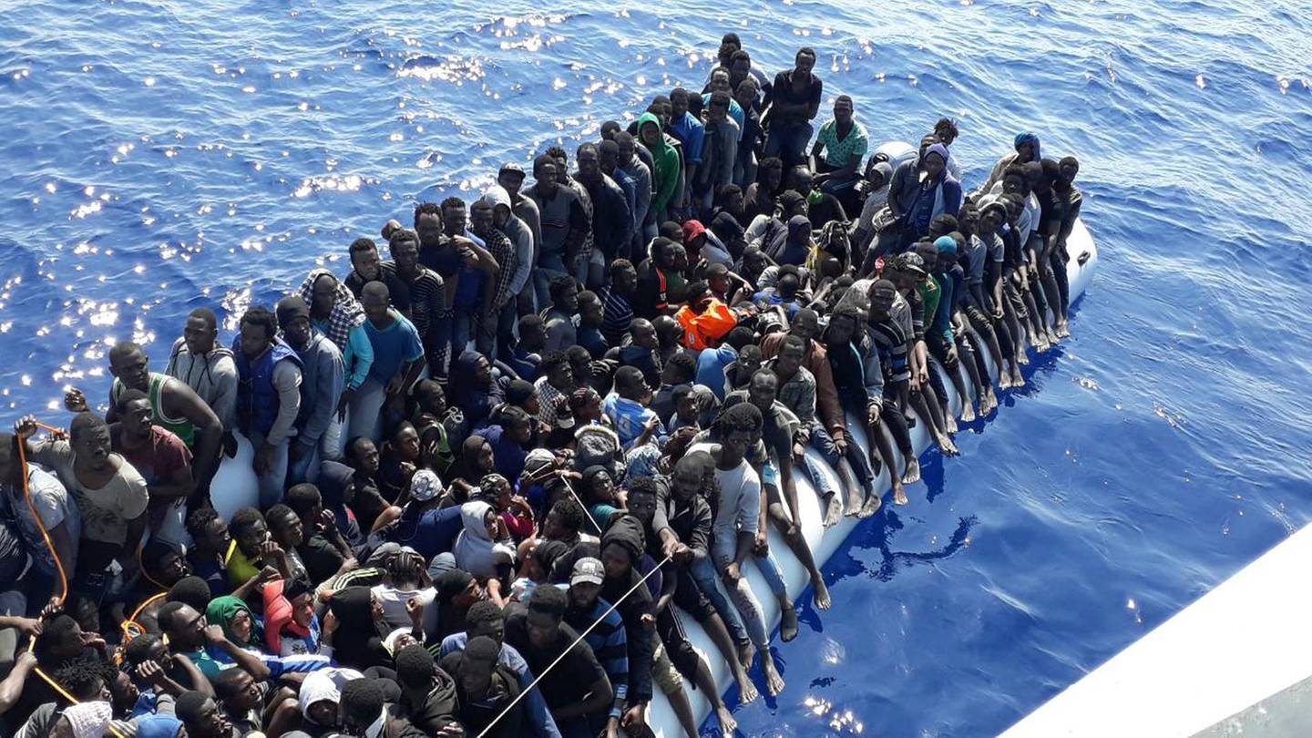 FILE - This Sunday, June 24, 2018, file photo provided by the Libyan Coast Guard shows migrants on a ship intercepted offshore near the town of Gohneima, east of the capital, Tripoli. The United Nations refugee agency says people smugglers are taking greater risks to ferry their human cargo toward Europe as Libyaâ€™s coast guard intercepts more and more boats carrying migrants, increasing the likelihood that those on board may die during the Mediterranean journeys. (Libyan Coast Guard via AP, File)
