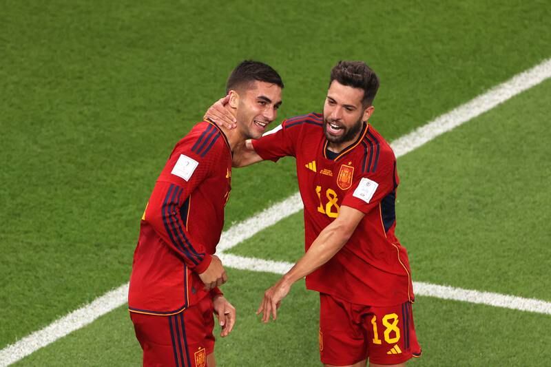 Jordi Alba - 9. As advanced as he plays for Barcelona, his quick ball to Asensio set up the second. Fouled for Spain’s penalty which led to the third. In and out for Barcelona this season, he’s likely to be a mainstay for as long as Spain stay in the finals. Getty