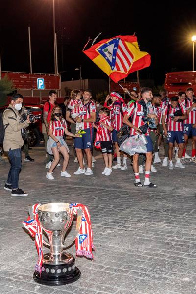 Atletico Madrid fans celebrate La Liga title at Wanda Sport City in Majadahonda, Madrid. EPA