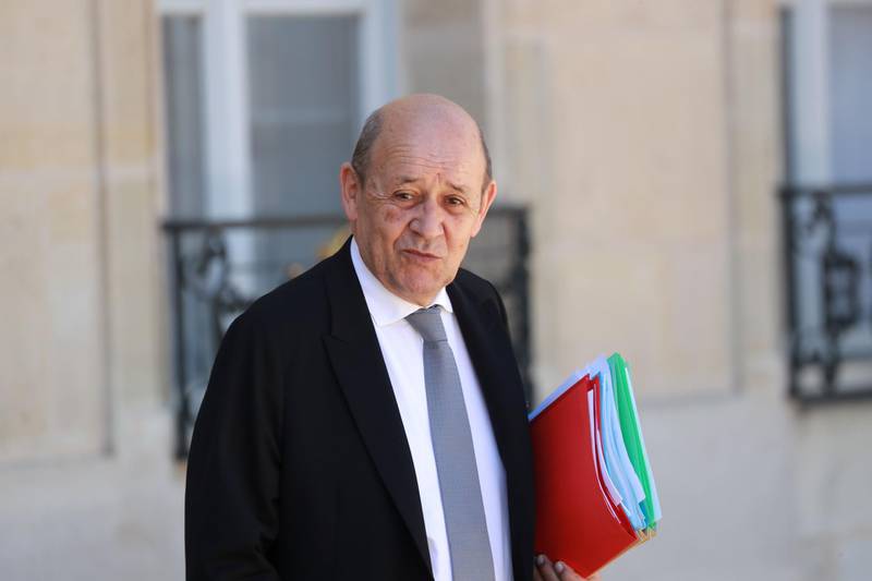 French Foreign Affairs Minister Jean-Yves Le Drian leaves after the weekly cabinet meeting at the Elysee Palace in Paris, on June 24, 2020. / AFP / Ludovic Marin
