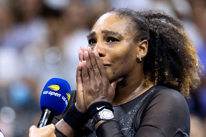 USA's Serena Williams gets emotional in a post-match interview after losing to Ajla Tomljanovic. AFP