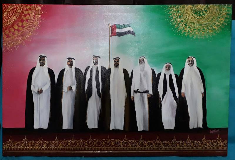 Afreen Nizam Rasheed, Indian (no title given) Each national signifies the power and unity of the leaders of the seven Emirates of the UAE,that symbolises the spirit of the union. (Grade 11 Gems united Indian school Abu Dhabi).
