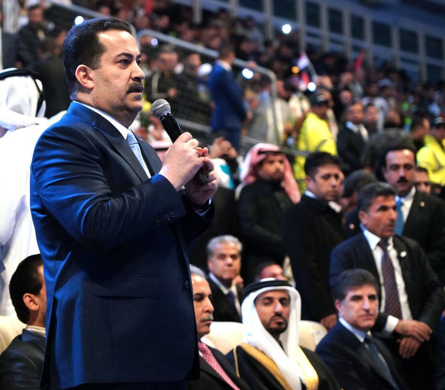 Prime Minister Mohammed Al Sudani at the 25th Arabian Gulf Cup opening ceremony, Basra International Stadium. Photo: Media Office of the Prime Minister, Iraq