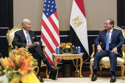 Mr Biden with Egyptian President Abdel Fattah El Sisi. AP