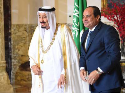 Egyptian president Abdel Fattah El Sisi hosted Saudi King Salman bin Abdul Aziz in Cairo. AFP Photo / HO / Egyptian Presidency


