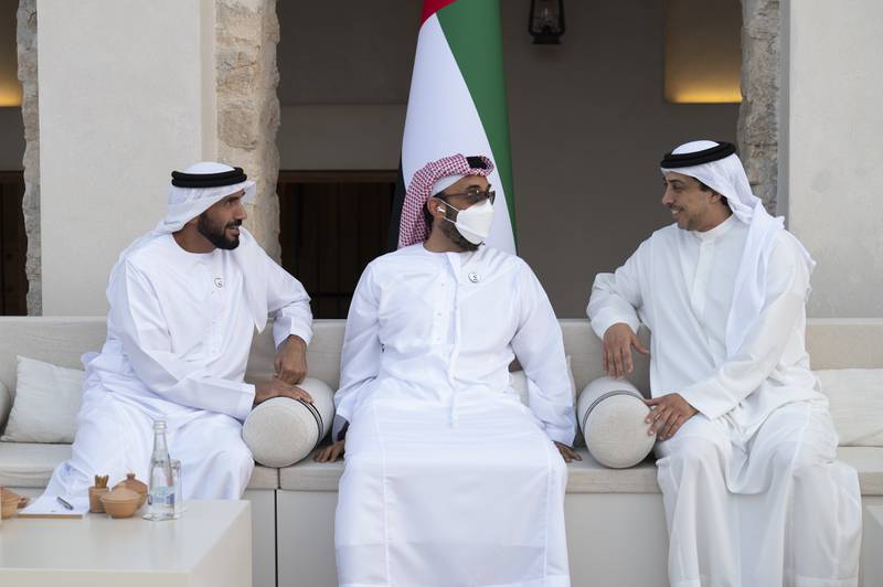 Sheikh Nahyan bin Zayed, chairman of the board of trustees of Zayed bin Sultan Al Nahyan Charitable and Humanitarian Foundation, Sheikh Tahnoon bin Zayed, National Security Adviser, and Sheikh Mansour bin Zayed, Deputy Prime Minister and Minister of Presidential Affairs, attend the group wedding.