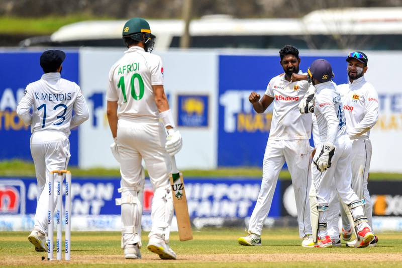 Prabath Jayasuriya picked up five wickets against Pakistan on Sunday. AFP