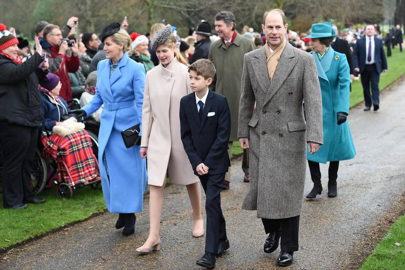 Britain's Prince Edward, Earl of Wessex and Britain's Sophie, Countess of Wessex arrive with their children Lady Louise Windsor and James Viscount Severn for the Royal Family's traditional Christmas Day service at St Mary Magdalene Church in Sandringham, Norfolk, eastern England. AFP