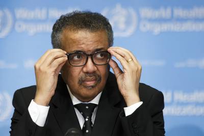 epa08286538 (FILE) - Tedros Adhanom Ghebreyesus, Director General of the World Health Organization (WHO), informs the media about the update on the situation regarding the novel coronavirus (2019-nCoV), during a new press conference, at the World Health Organization (WHO) headquarters in Geneva, Switzerland, 10 February 2020 (reissued 11 March 2020). Reports on 11 March 2020 state Tedros Adhanom Ghebreyesus has said the novel coronavirus COVID-19 outbreak 'can be characterised as a pandemic'.  EPA/SALVATORE DI NOLFI