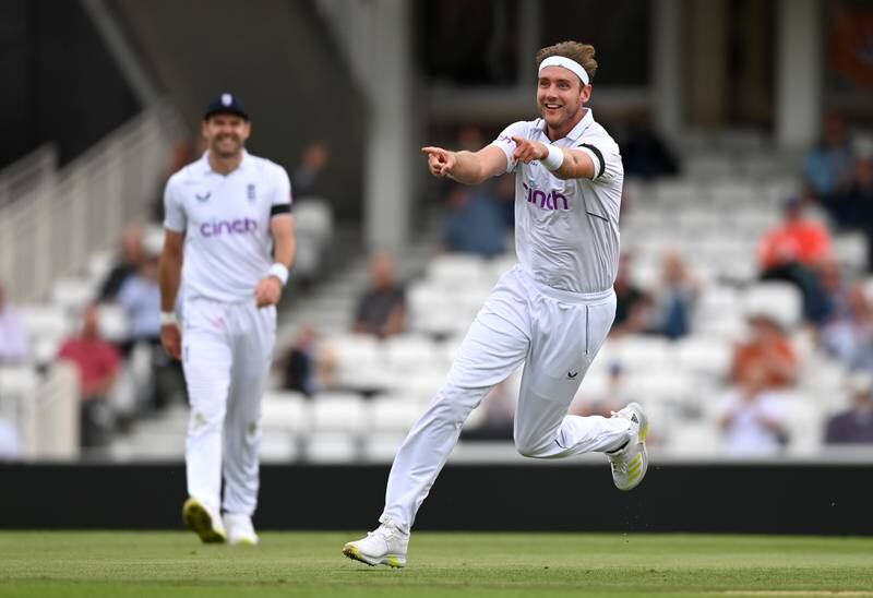 Stuart Broad of England celebrates after dismissing Ryan Rickelton of South Africa lbw. Getty 